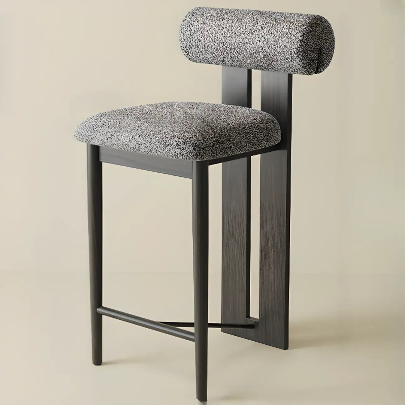 Mid-Century Modern Boucle Wood Counter Bar Stool