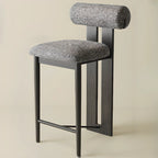 Mid-Century Modern Boucle Wood Counter Bar Stool