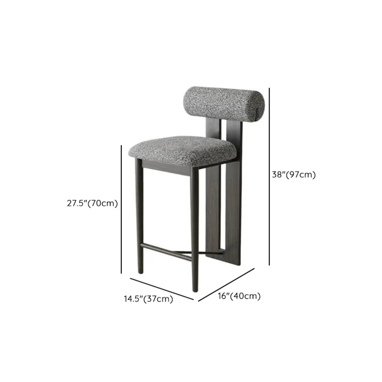 Mid-Century Modern Boucle Wood Counter Bar Stool