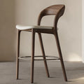 Mid-Century Modern Wood Faux Leather Bar Stool