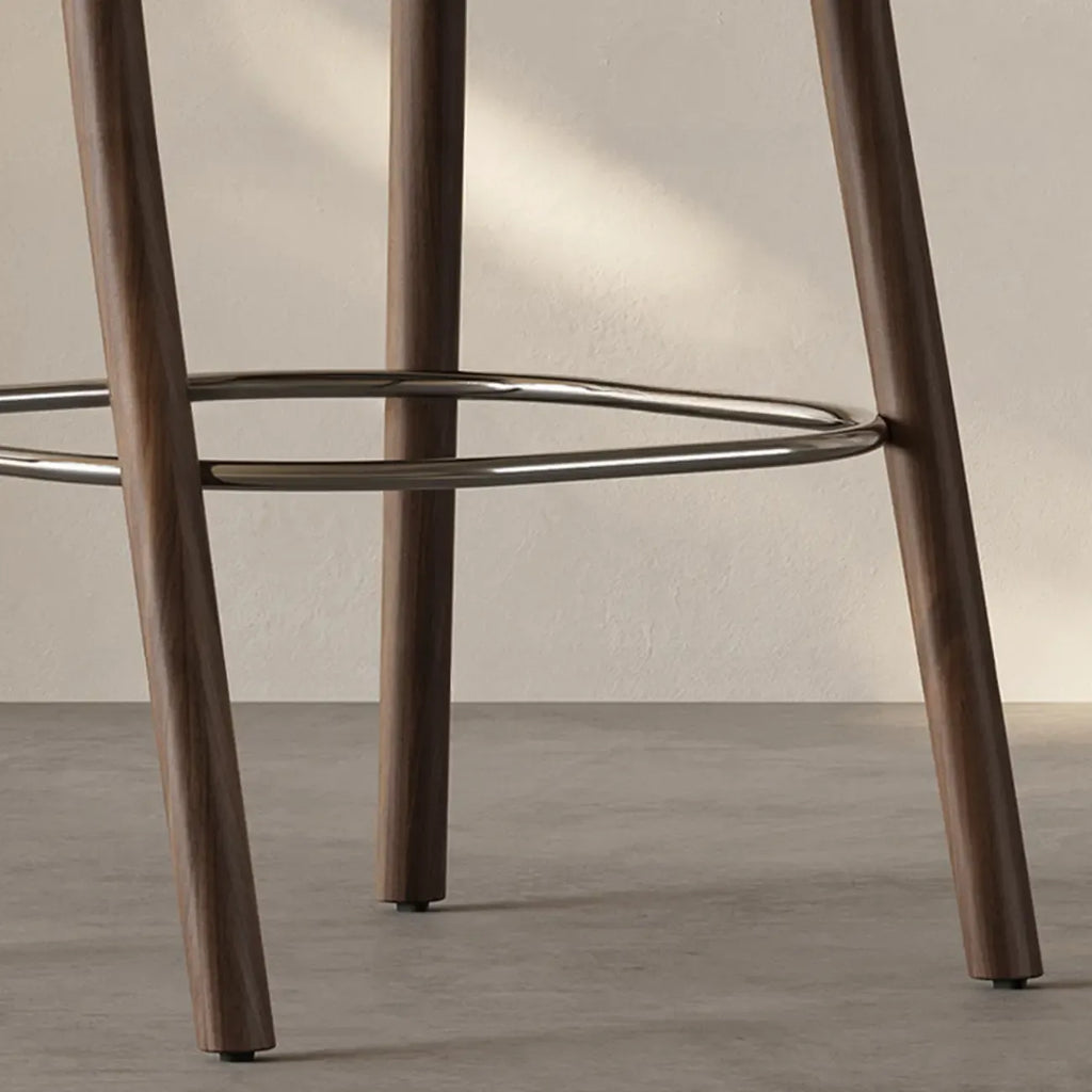 Mid-Century Modern Wood Faux Leather Bar Stool