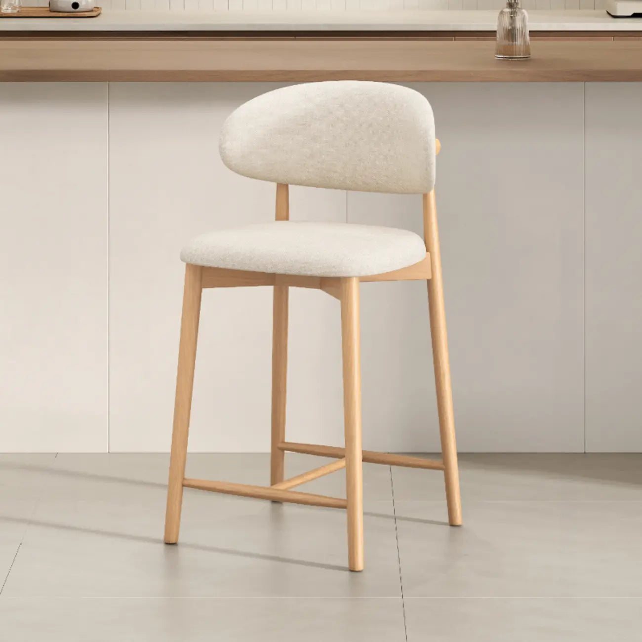 Mid Century Modern Upholstered Bar Stool with Back