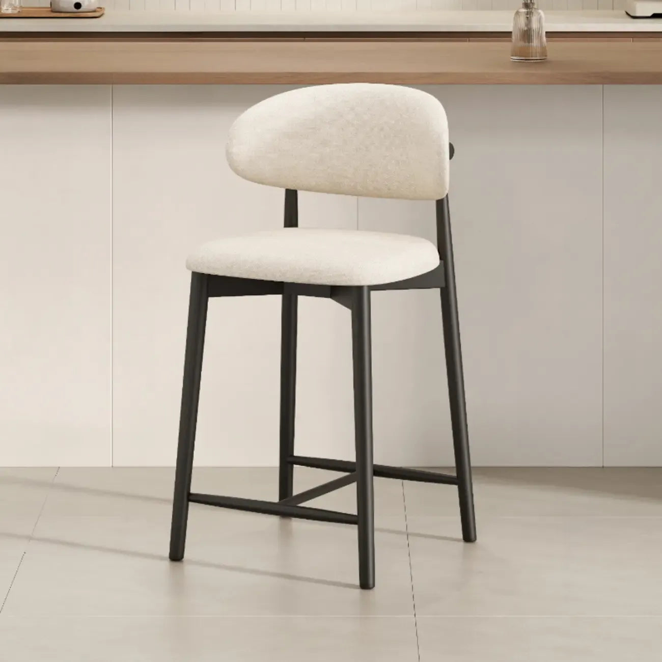Mid Century Modern Upholstered Bar Stool with Back