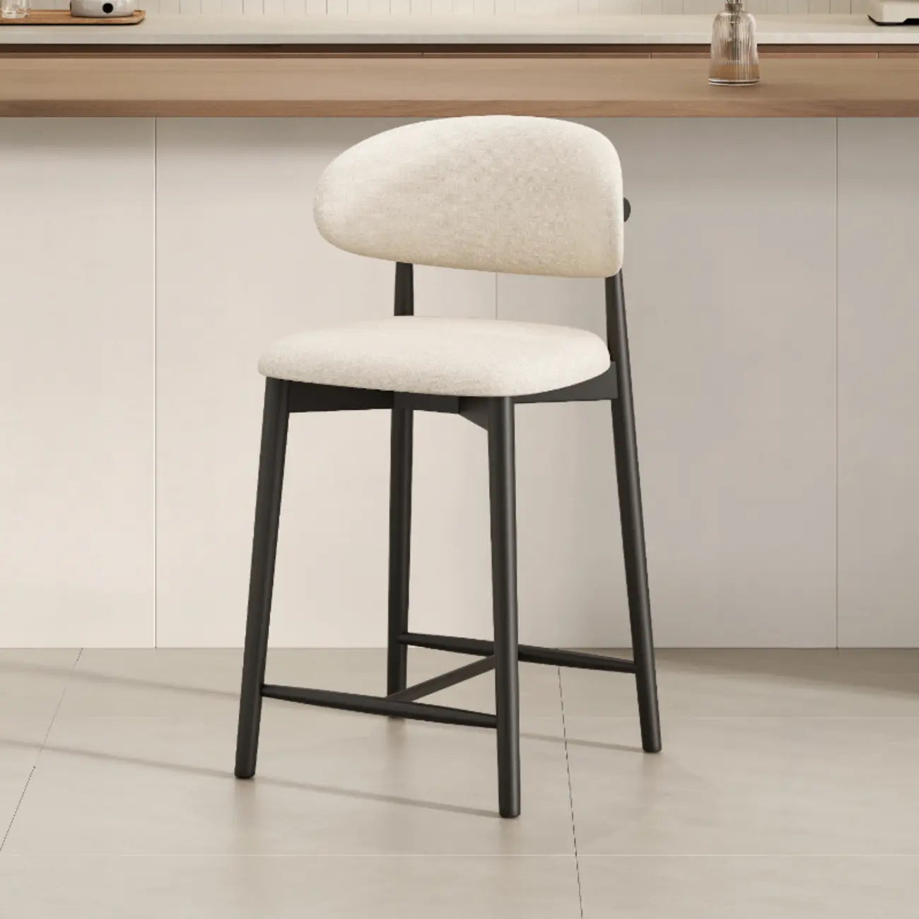 Mid Century Modern Upholstered Bar Stool with Back