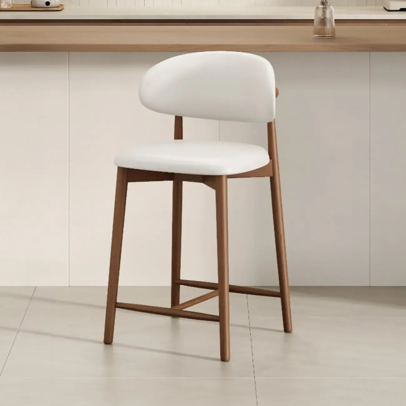 Mid Century Modern Upholstered Bar Stool with Back