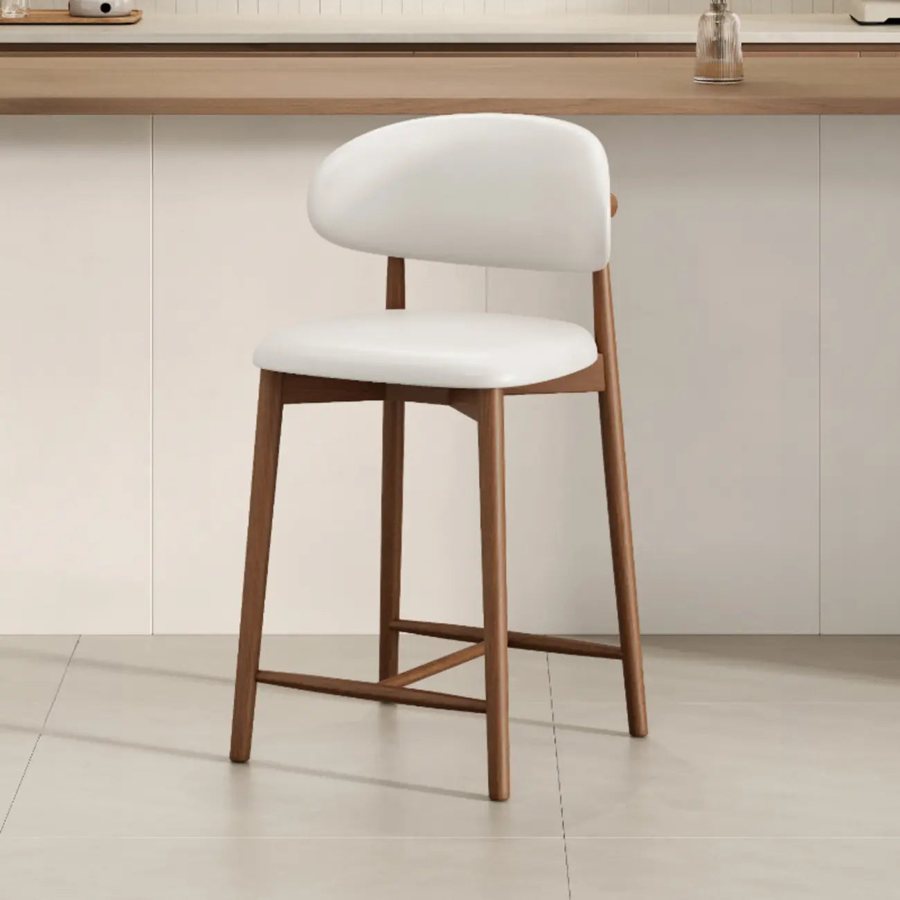 Mid Century Modern Upholstered Bar Stool with Back