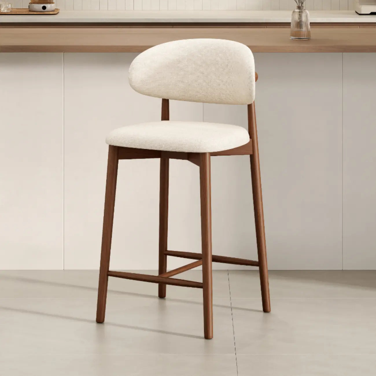 Mid Century Modern Upholstered Bar Stool with Back