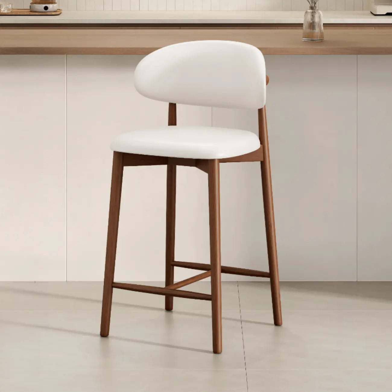 Mid Century Modern Upholstered Bar Stool with Back