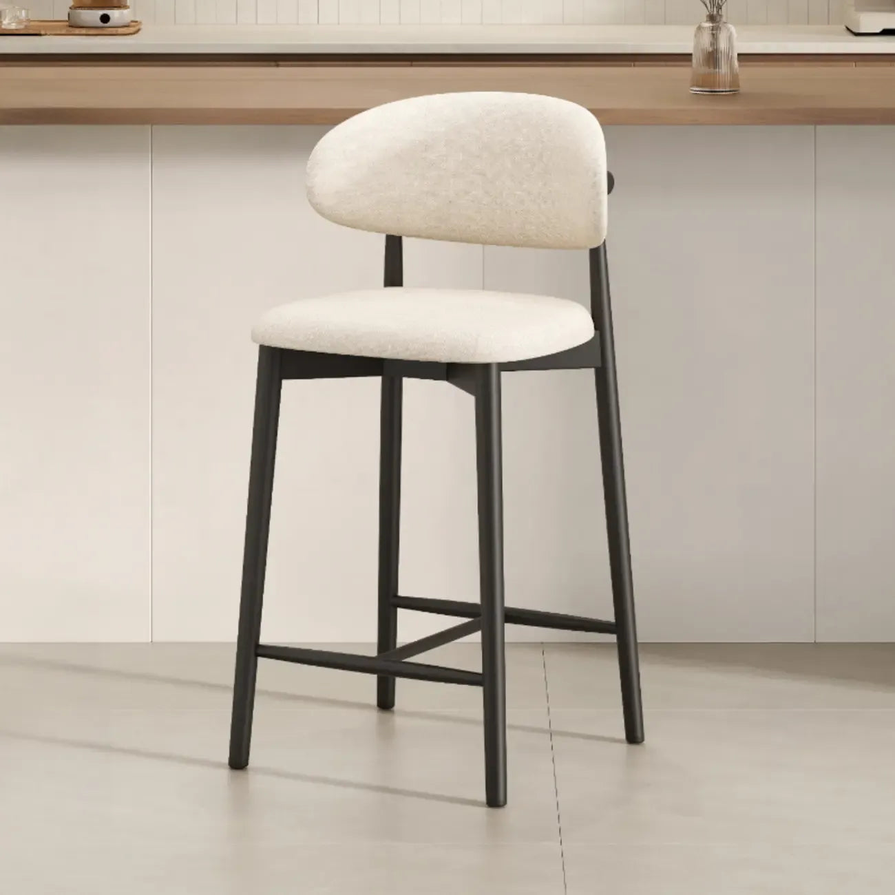 Mid Century Modern Upholstered Bar Stool with Back