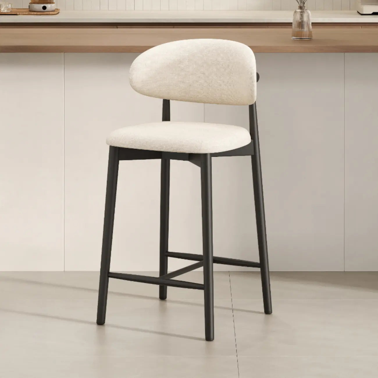 Mid Century Modern Upholstered Bar Stool with Back