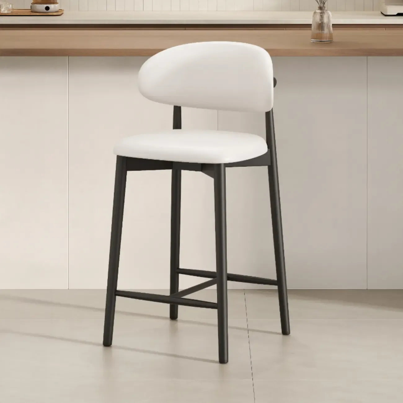 Mid Century Modern Upholstered Bar Stool with Back