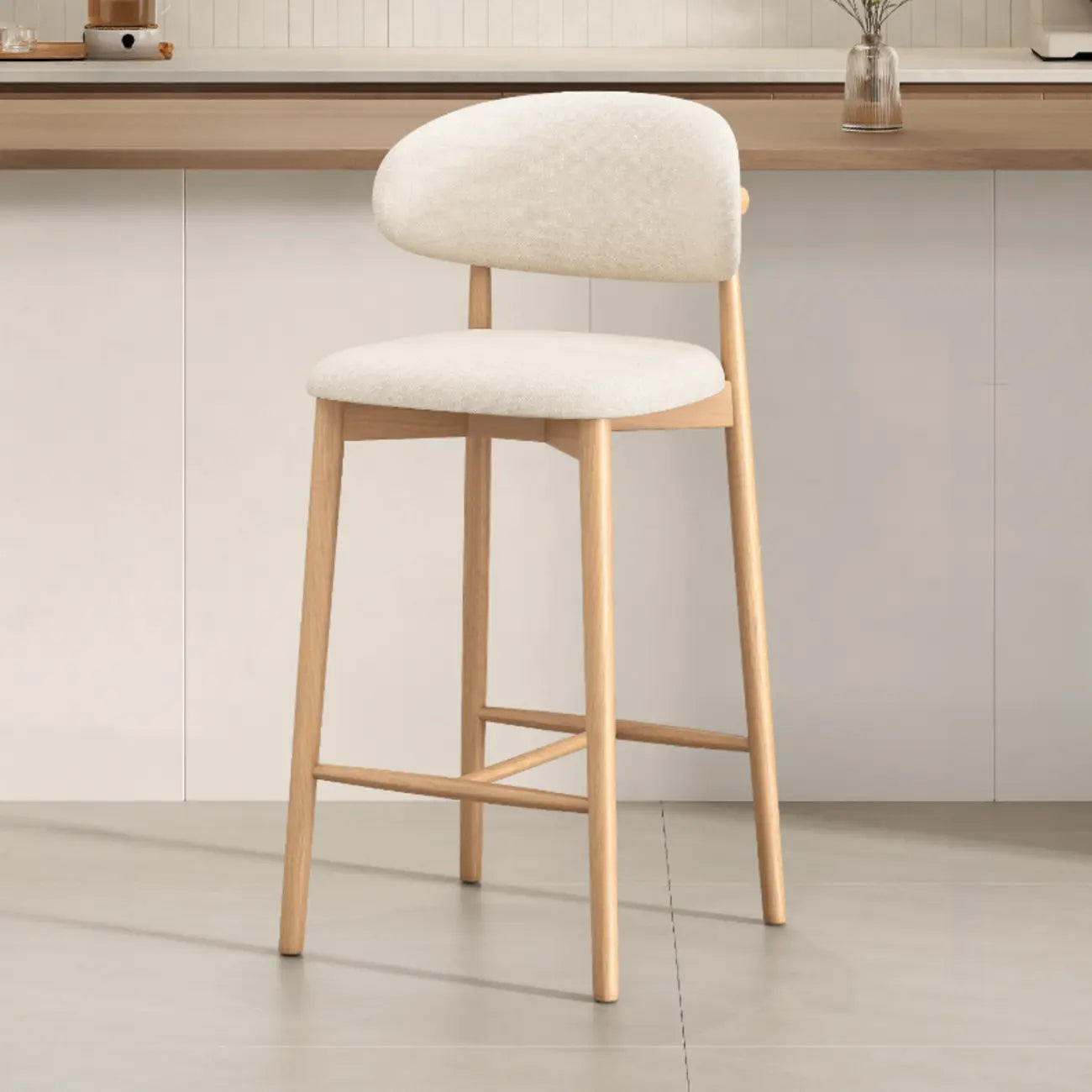 Mid Century Modern Upholstered Bar Stool with Back