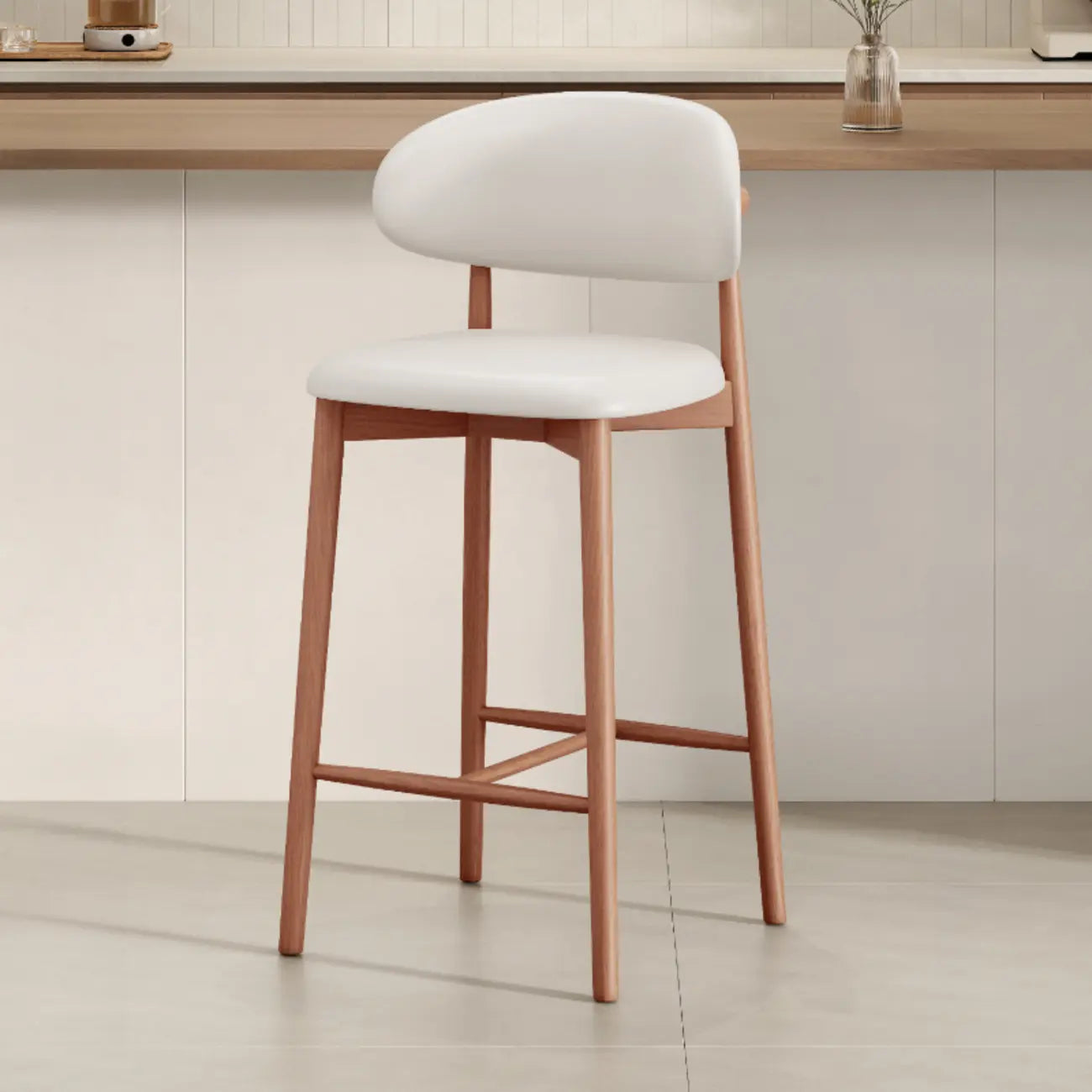 Mid Century Modern Upholstered Bar Stool with Back