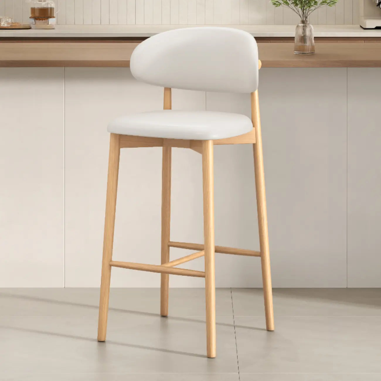 Mid Century Modern Upholstered Bar Stool with Back