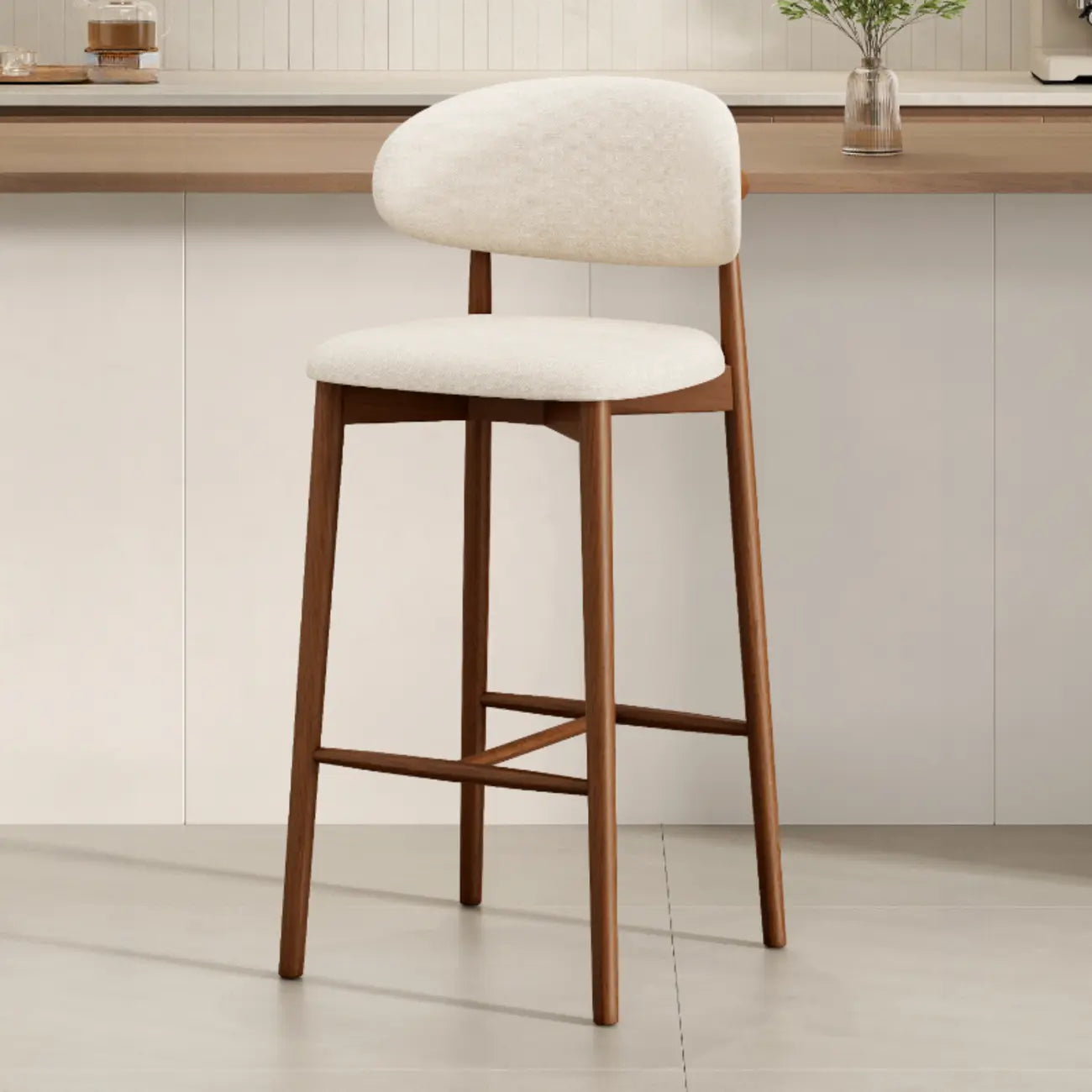Mid Century Modern Upholstered Bar Stool with Back