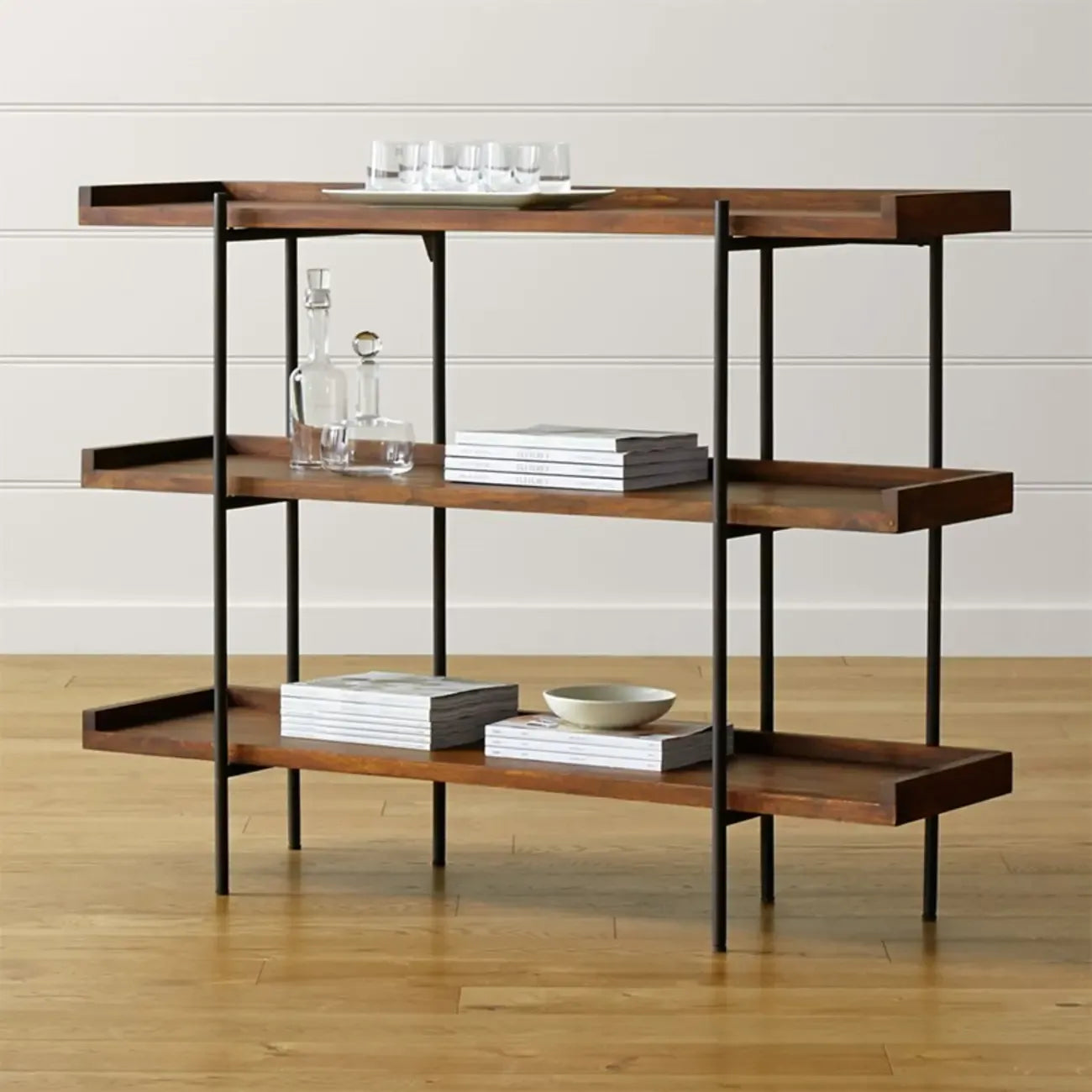 Contemporary Iron Brown Multi-tier Wood Etagere Bookcase