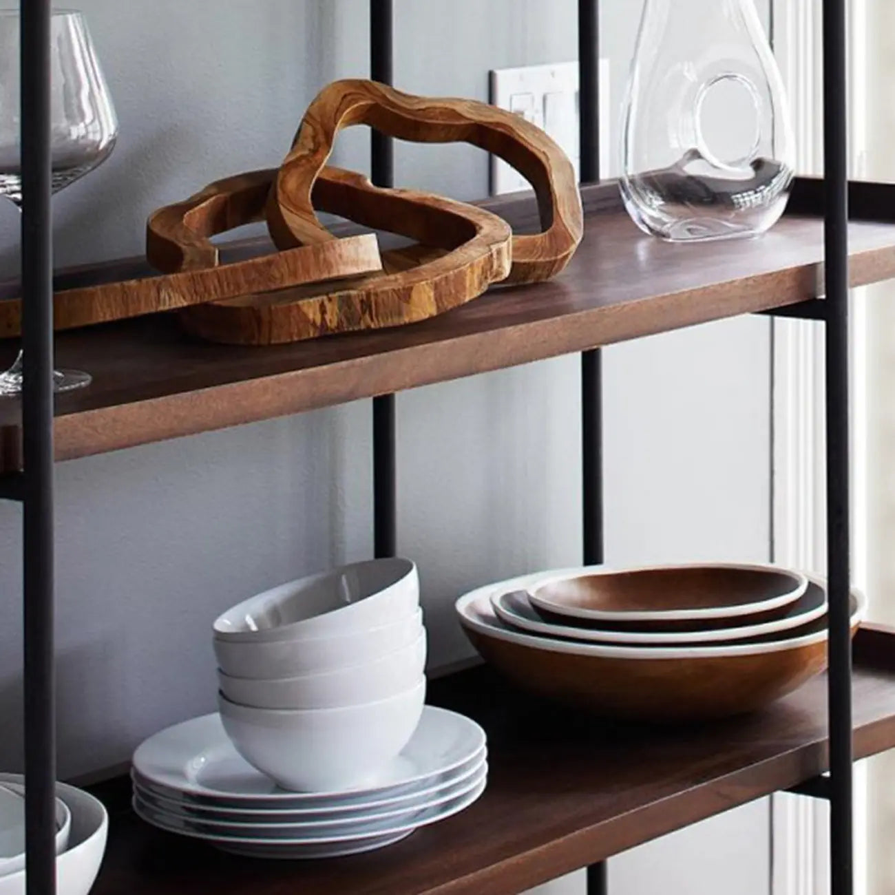Contemporary Iron Brown Multi-tier Wood Etagere Bookcase