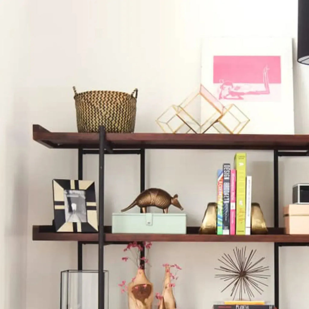 Contemporary Iron Brown Multi-tier Wood Etagere Bookcase