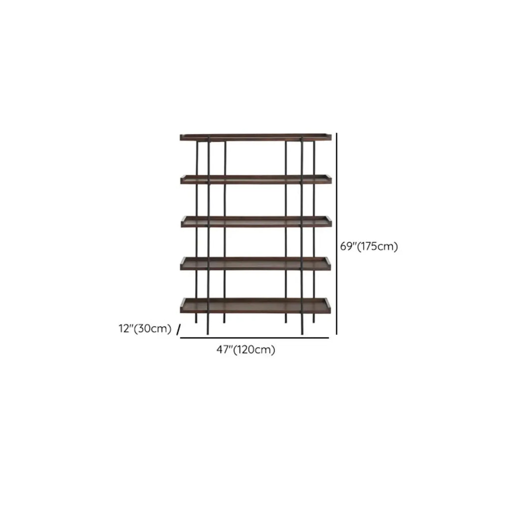 Contemporary Iron Brown Multi-tier Wood Etagere Bookcase
