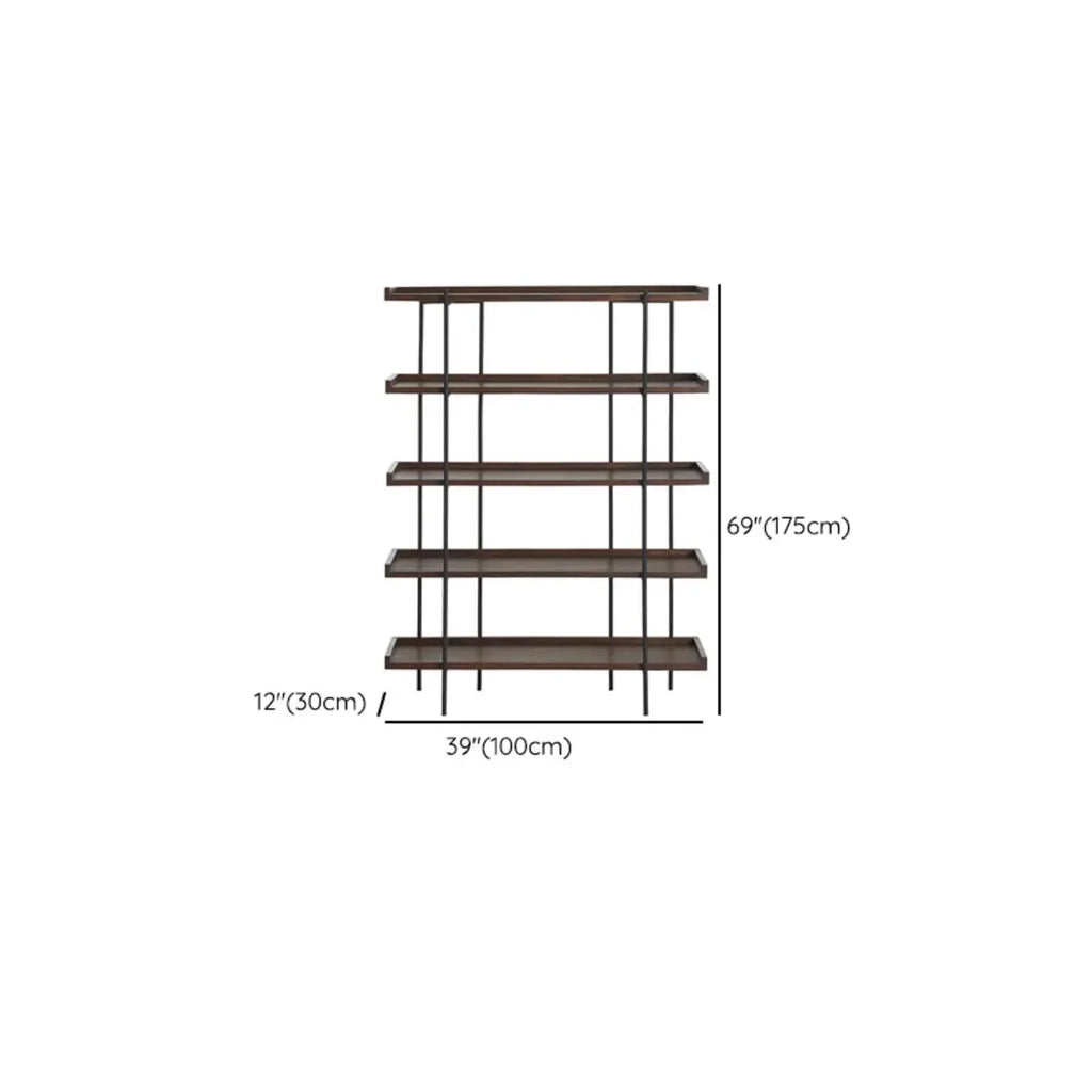 Contemporary Iron Brown Multi-tier Wood Etagere Bookcase