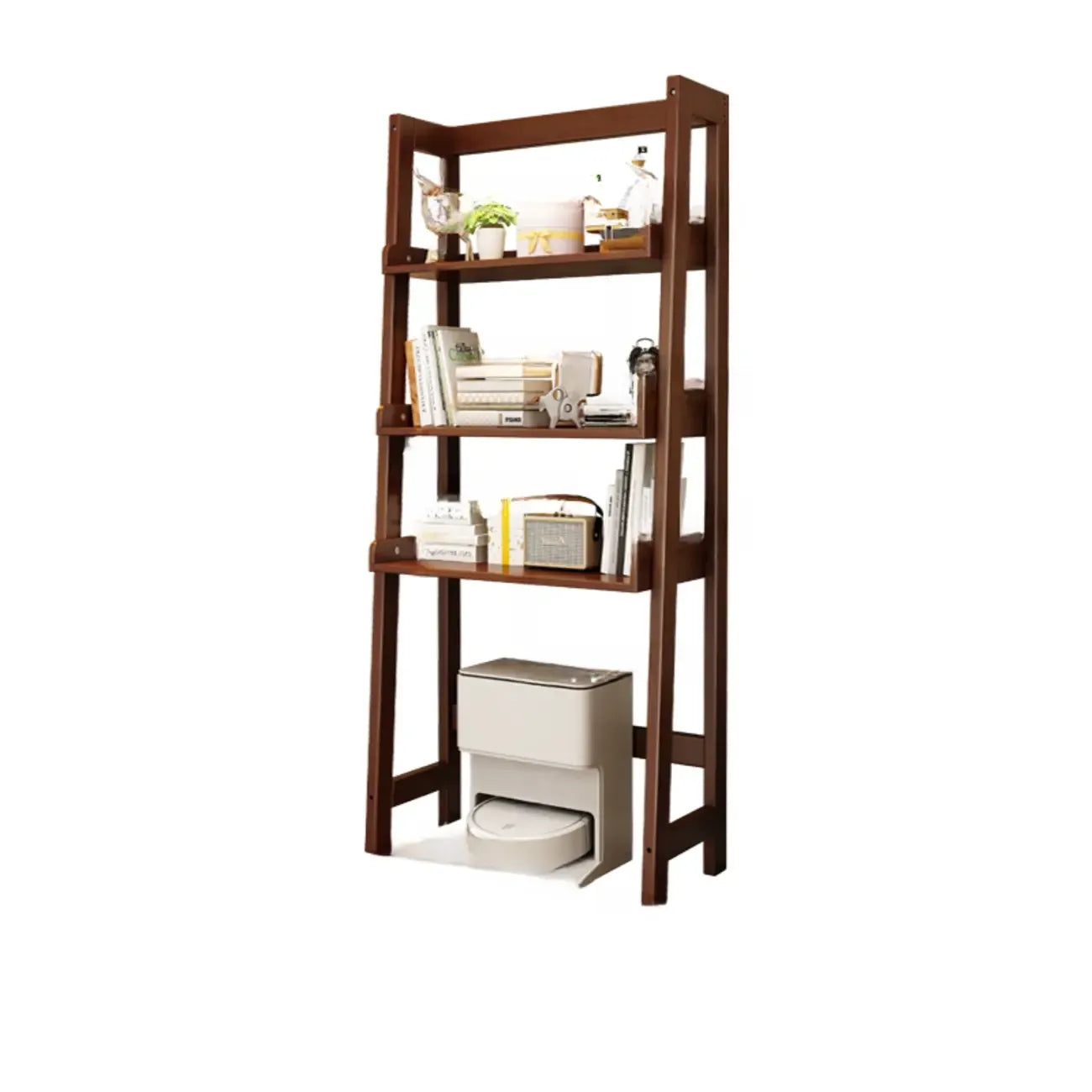 Narrow Modern Rubberwood Ladder Bookcase Open Back