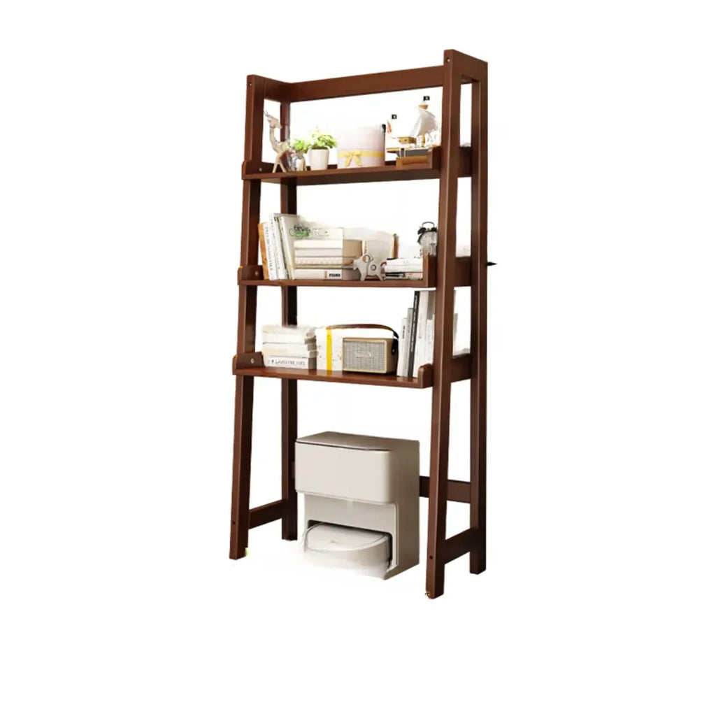 Narrow Modern Rubberwood Ladder Bookcase Open Back