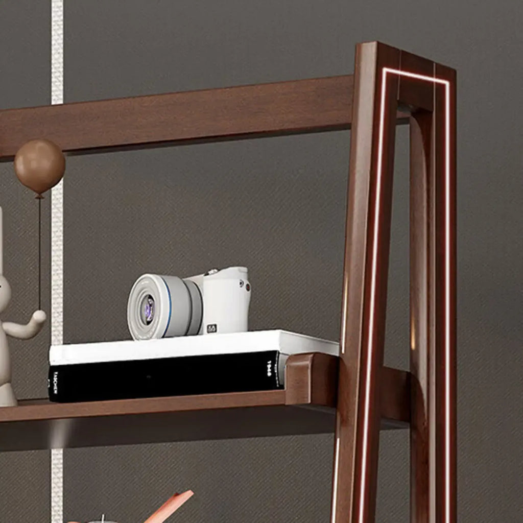 Narrow Modern Rubberwood Ladder Bookcase Open Back