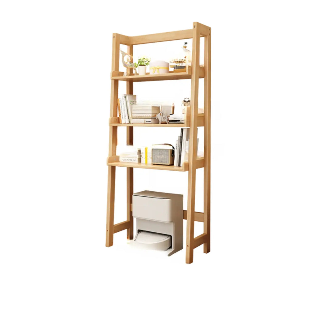 Narrow Modern Rubberwood Ladder Bookcase Open Back