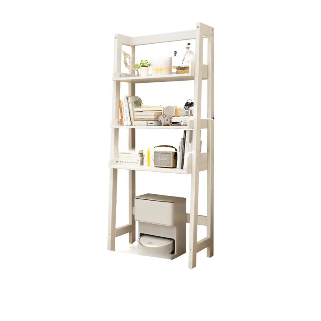 Narrow Modern Rubberwood Ladder Bookcase Open Back