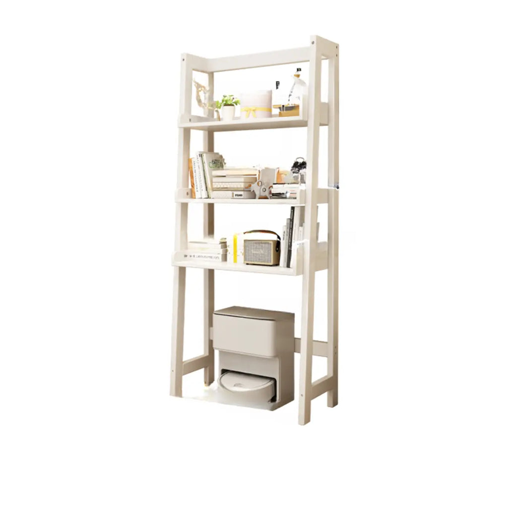 Narrow Modern Rubberwood Ladder Bookcase Open Back