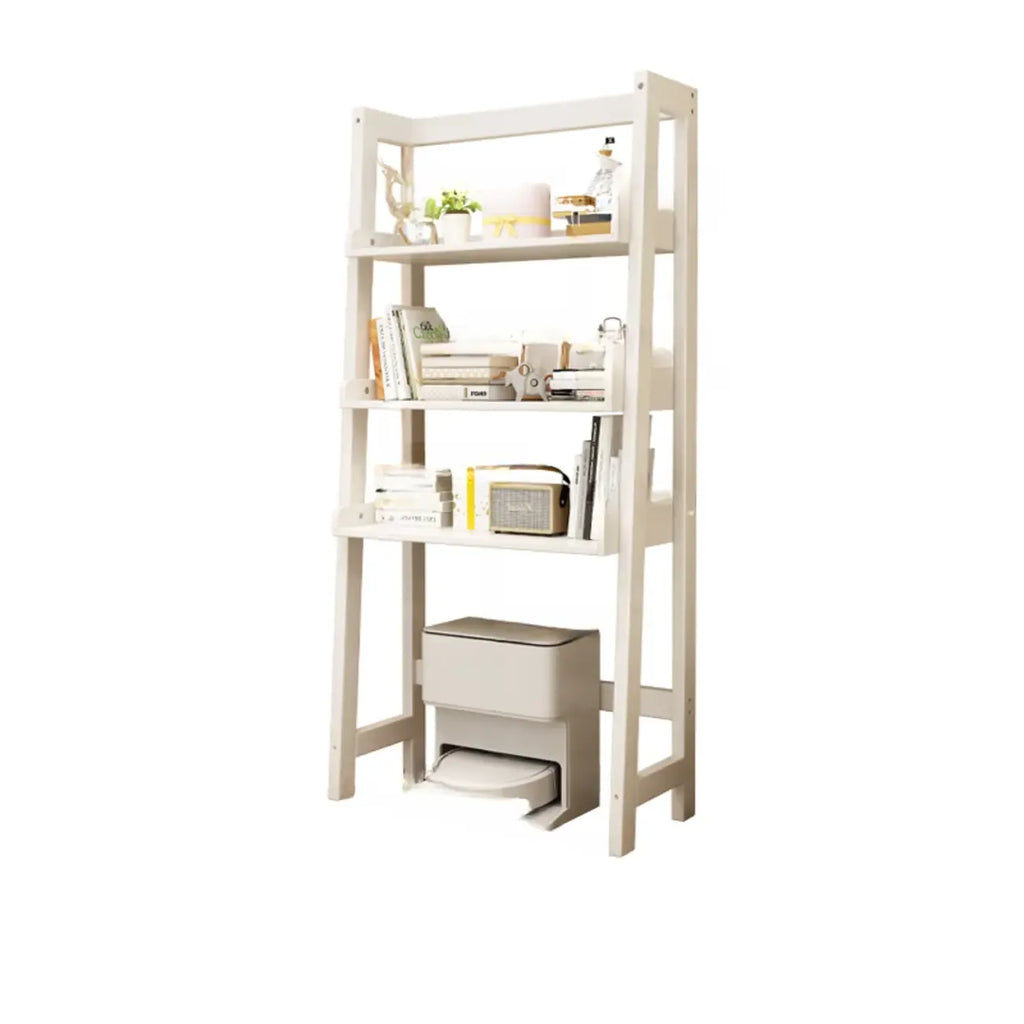 Narrow Modern Rubberwood Ladder Bookcase Open Back