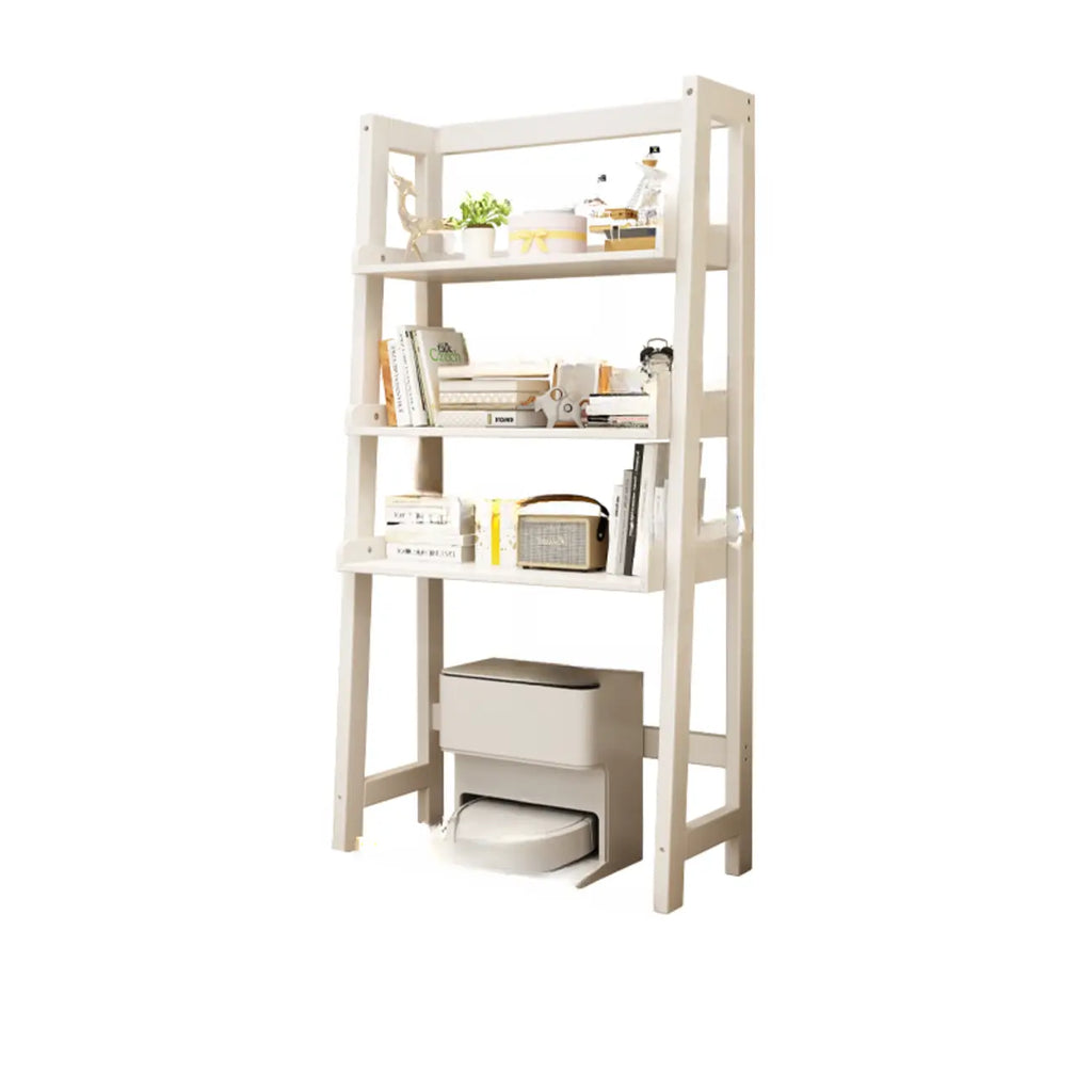 Narrow Modern Rubberwood Ladder Bookcase Open Back