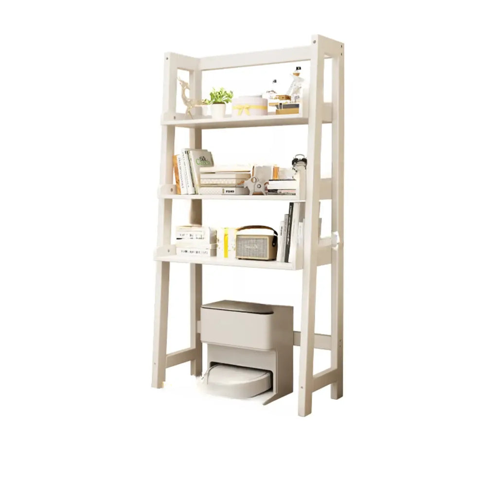 Narrow Modern Rubberwood Ladder Bookcase Open Back