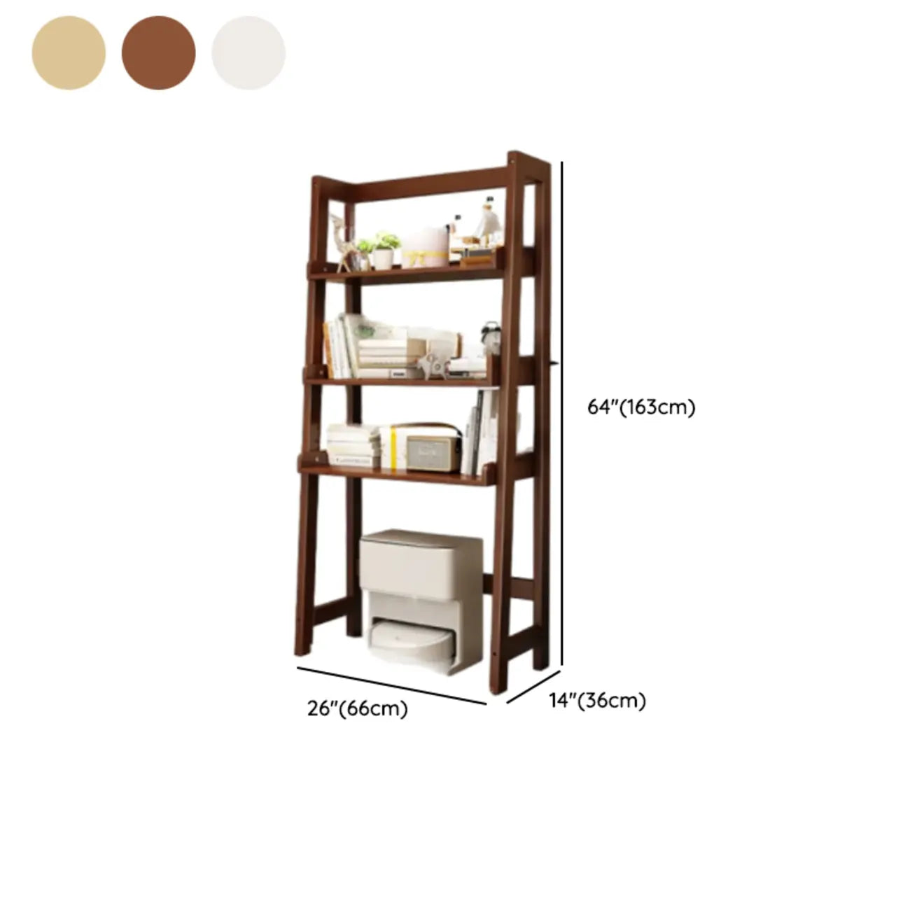 Narrow Modern Rubberwood Ladder Bookcase Open Back
