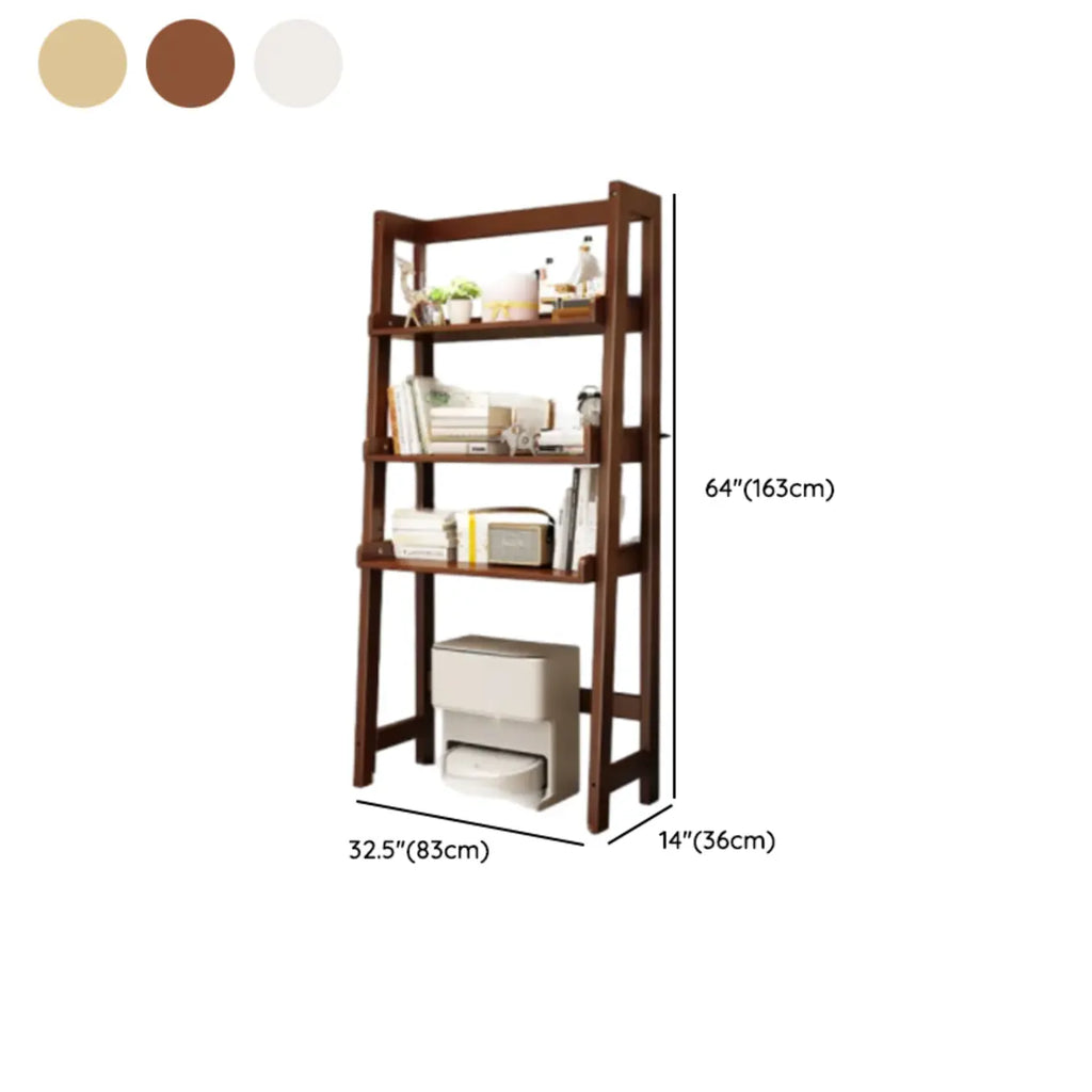 Narrow Modern Rubberwood Ladder Bookcase Open Back