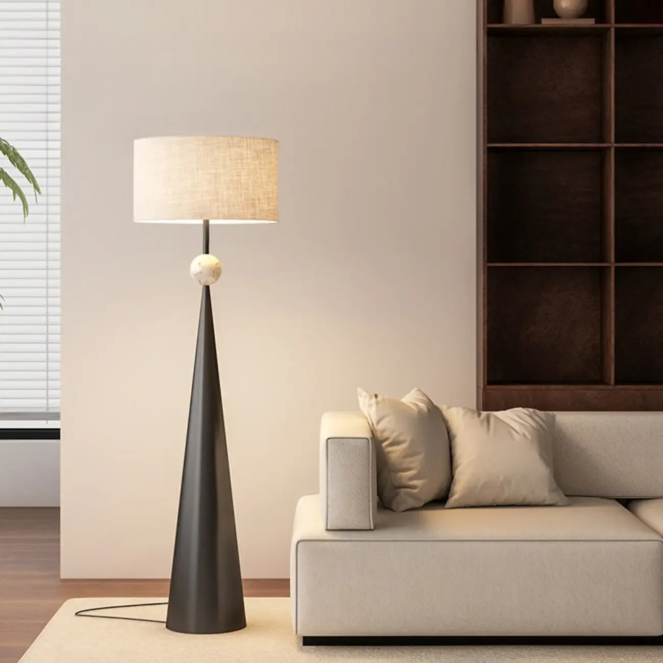Contemporary Tapered Metal Floor Lamp Fabric Shade