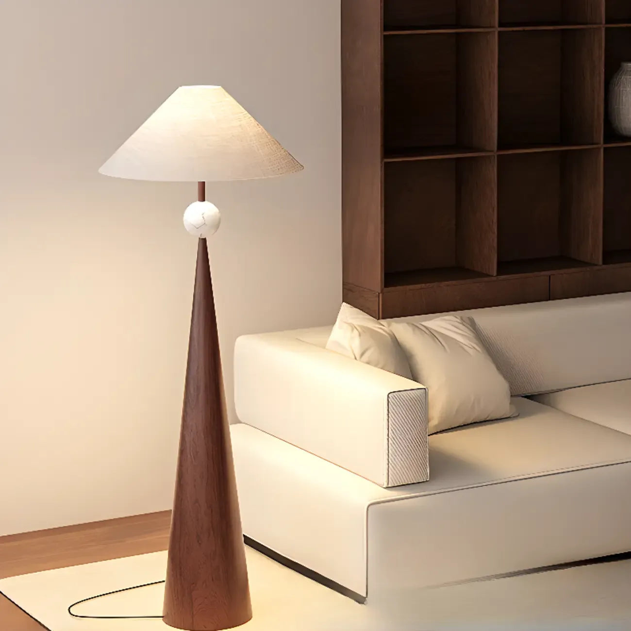 Contemporary Tapered Metal Floor Lamp Fabric Shade