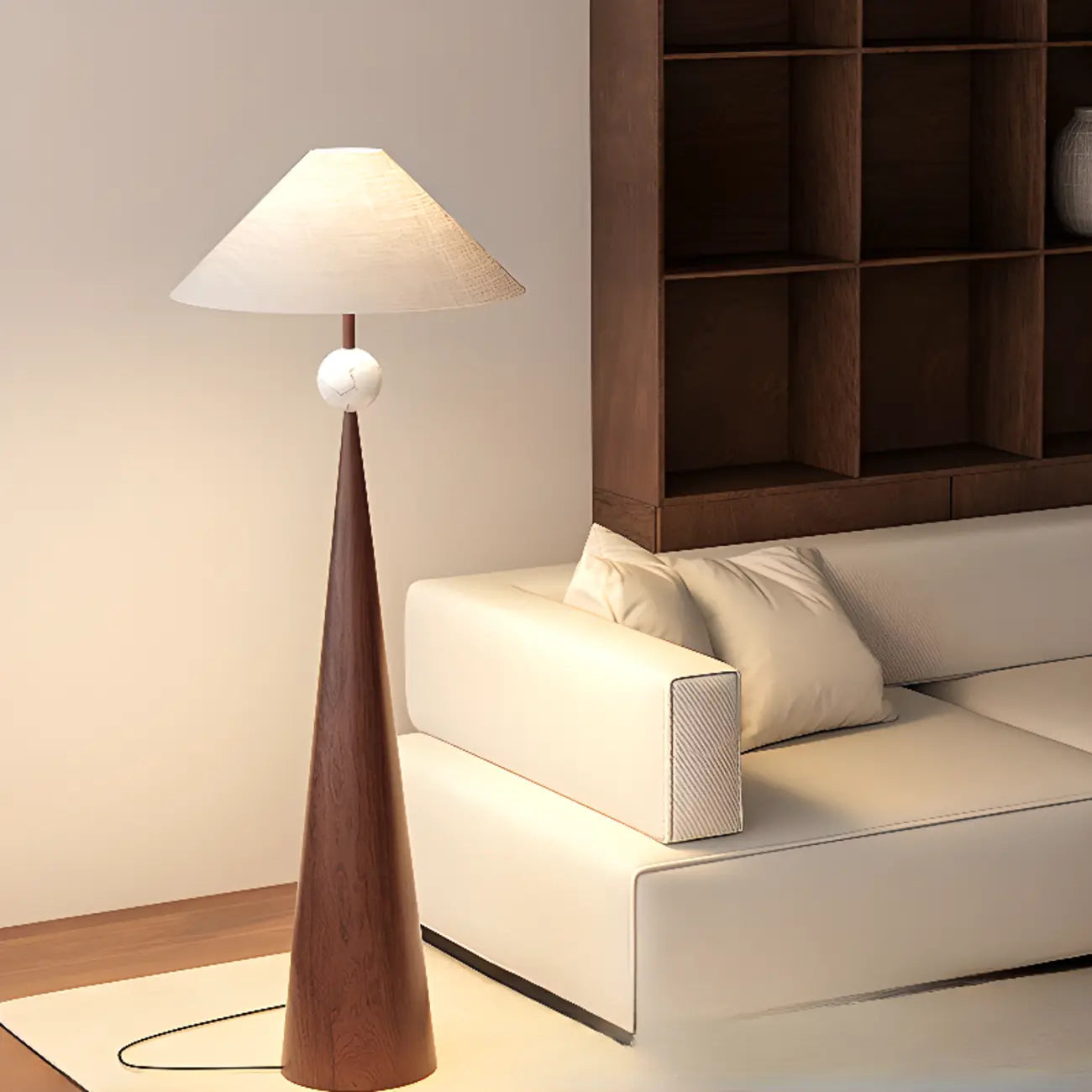 Contemporary Tapered Metal Floor Lamp Fabric Shade