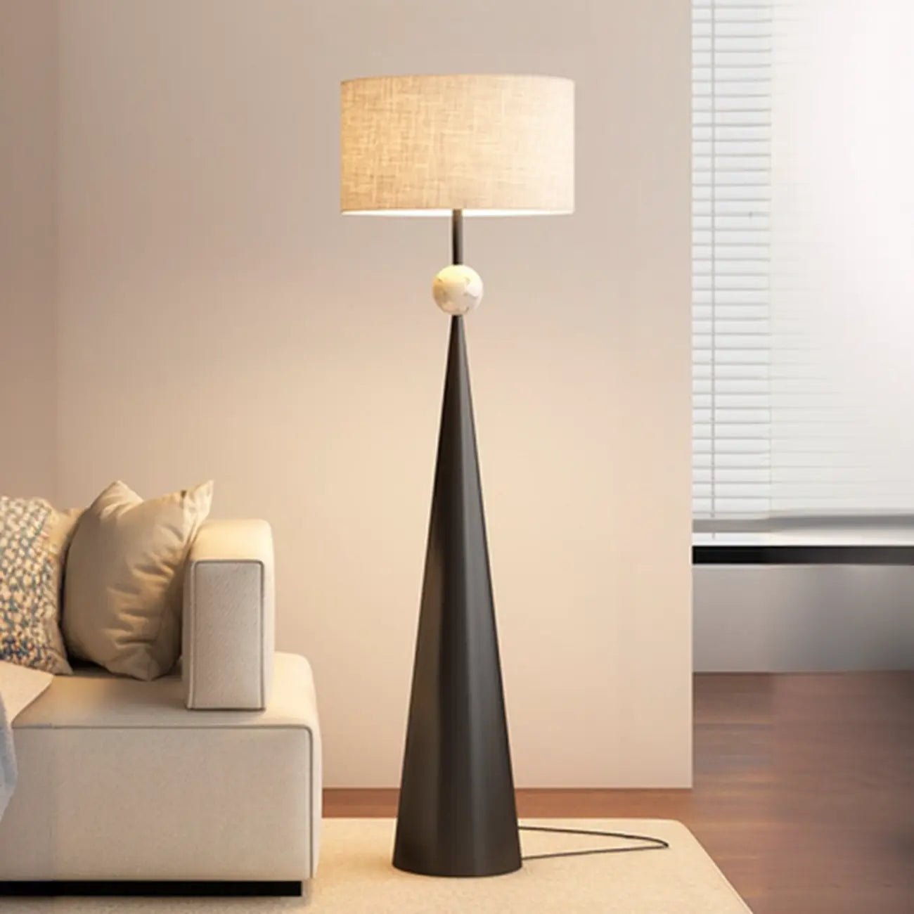Contemporary Tapered Metal Floor Lamp Fabric Shade