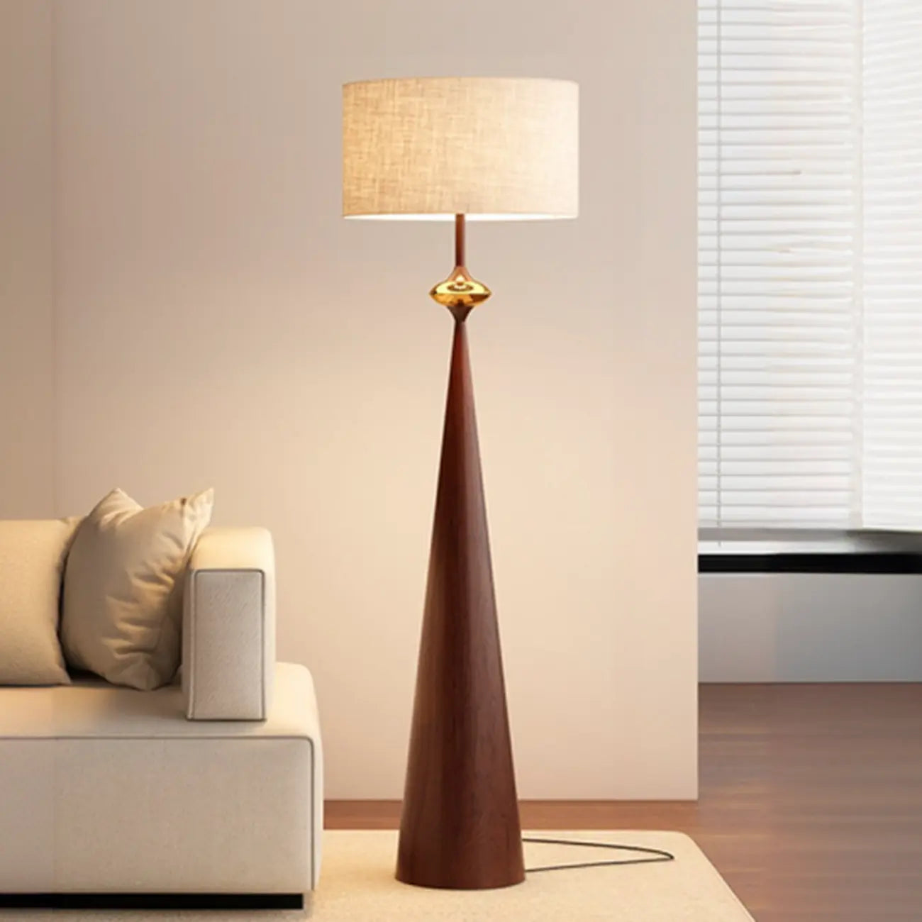 Contemporary Tapered Metal Floor Lamp Fabric Shade