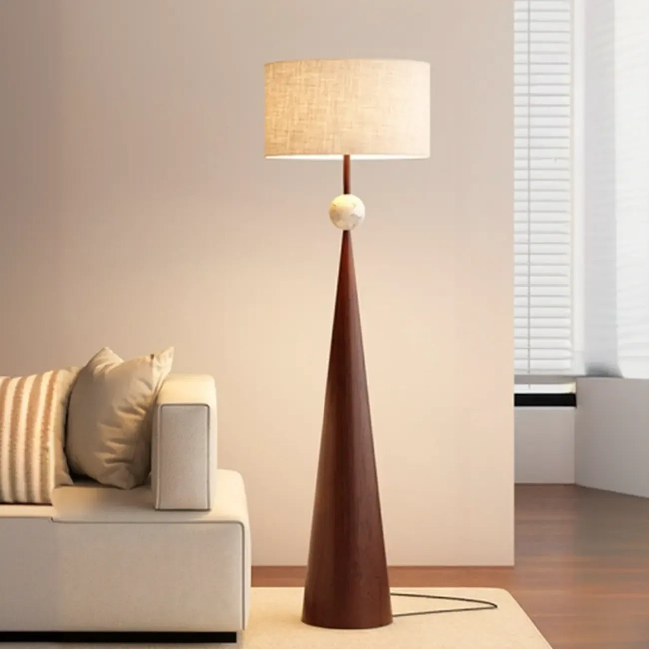 Contemporary Tapered Metal Floor Lamp Fabric Shade