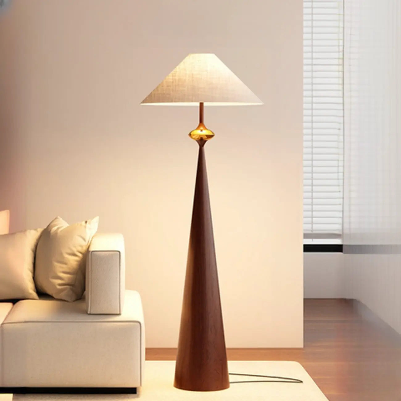 Contemporary Tapered Metal Floor Lamp Fabric Shade