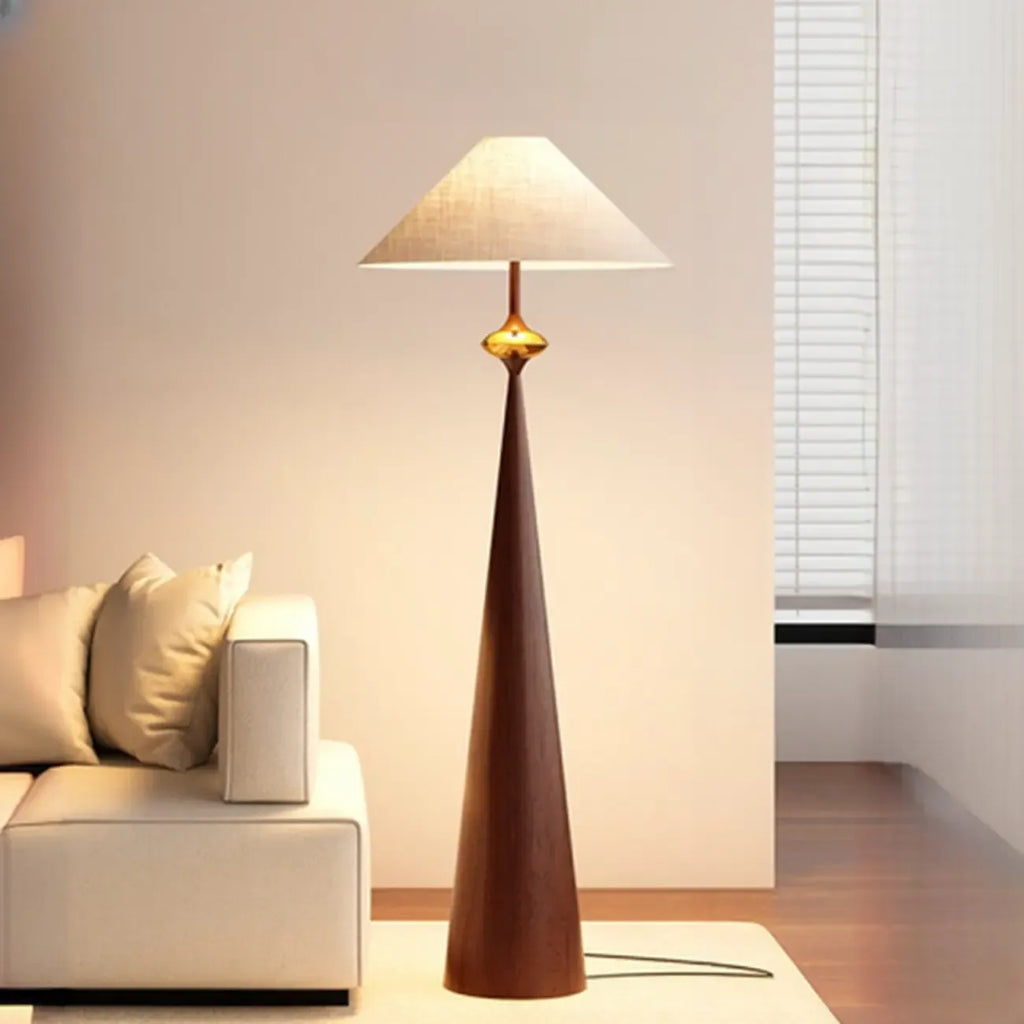 Contemporary Tapered Metal Floor Lamp Fabric Shade