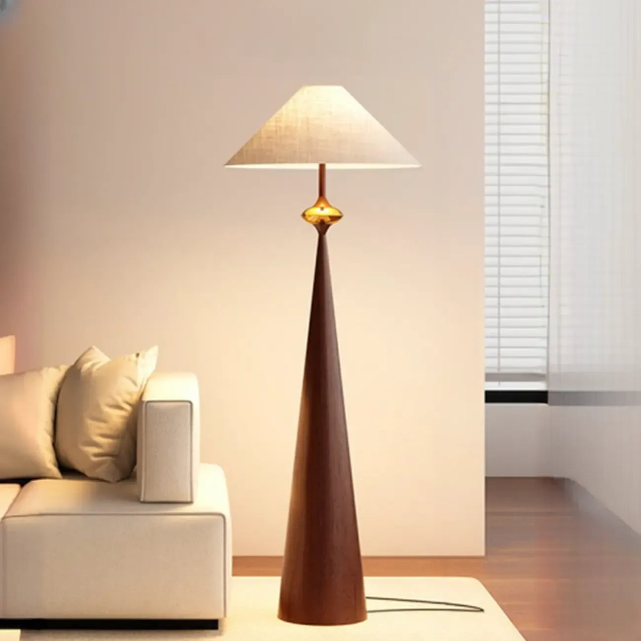 Contemporary Tapered Metal Floor Lamp Fabric Shade