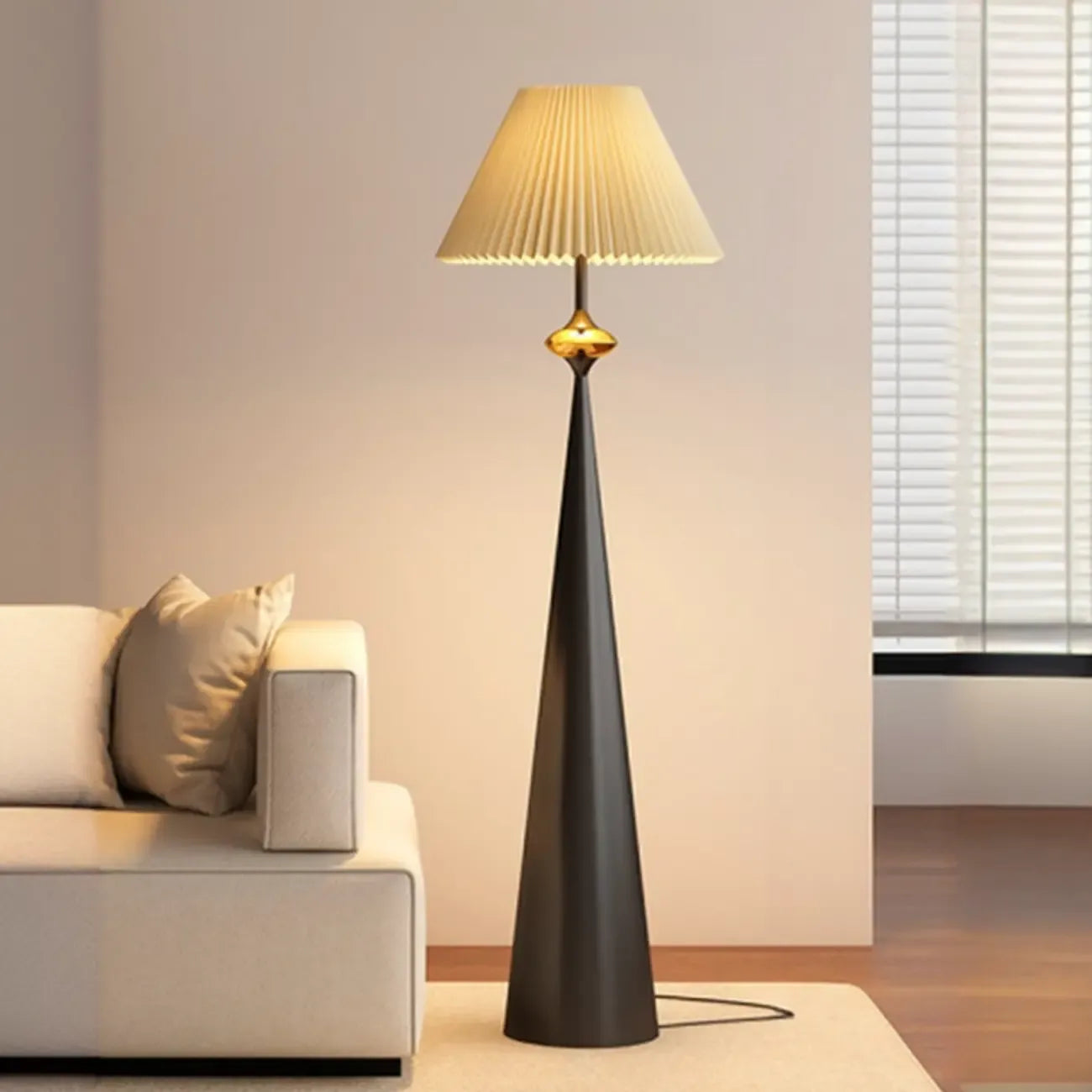 Contemporary Tapered Metal Floor Lamp Fabric Shade