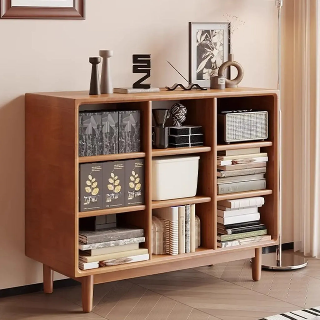 Mid Century Modern Oak Wood Closed Back Standing Bookcase