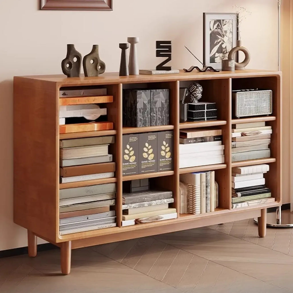 Mid Century Modern Oak Wood Closed Back Standing Bookcase