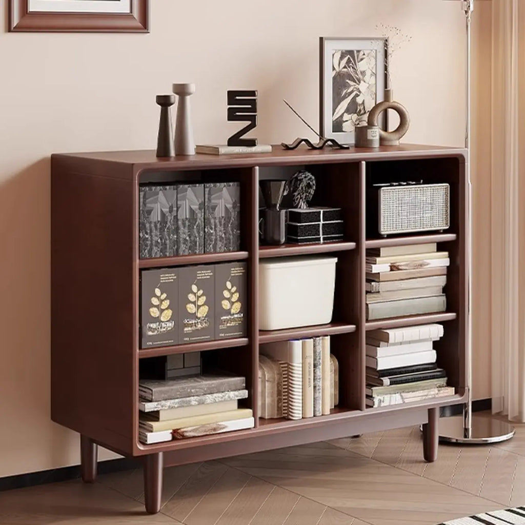 Mid Century Modern Oak Wood Closed Back Standing Bookcase
