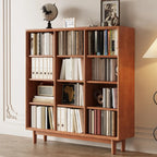 Mid Century Modern Oak Wood Closed Back Standing Bookcase