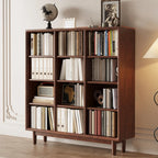 Mid Century Modern Oak Wood Closed Back Standing Bookcase